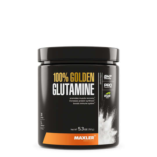 Maxler 100% Golden Glutamine supplement container on a white background
