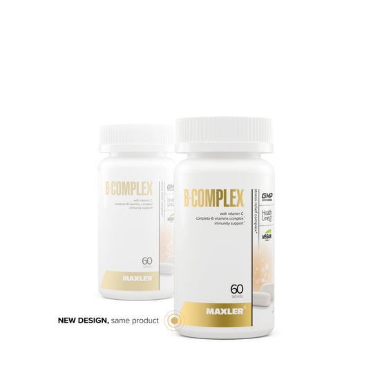 Two bottles of Maxler B-Complex supplement on a white background