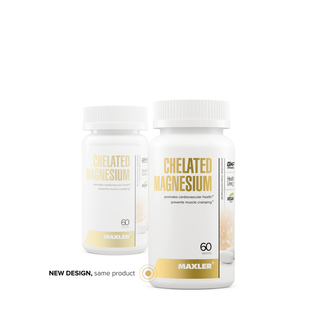 Two bottles of Maxler Chelated Magnesium on a white background