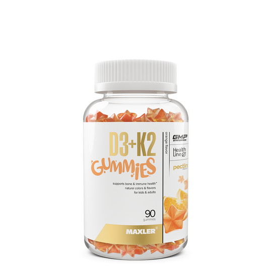 Bottle of D3+K2 Gummies with a white background