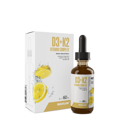 Maxler D3+K2 Vitamin Complex bottle and packaging on a white background