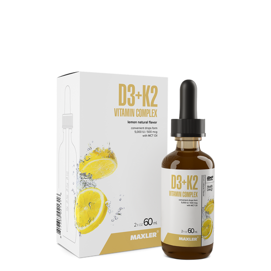 Maxler D3+K2 Vitamin Complex bottle and packaging on a white background