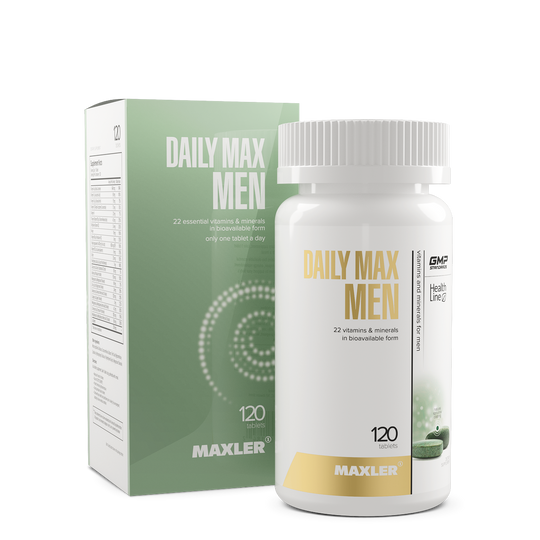 Maxler Daily Max Men supplement bottle and packaging on a white background