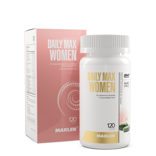 Maxler Daily Max Women supplement bottle and packaging on a white background
