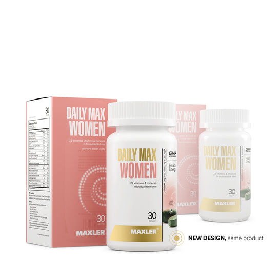 Maxler Daily Max Women supplement bottles and packaging on a white background