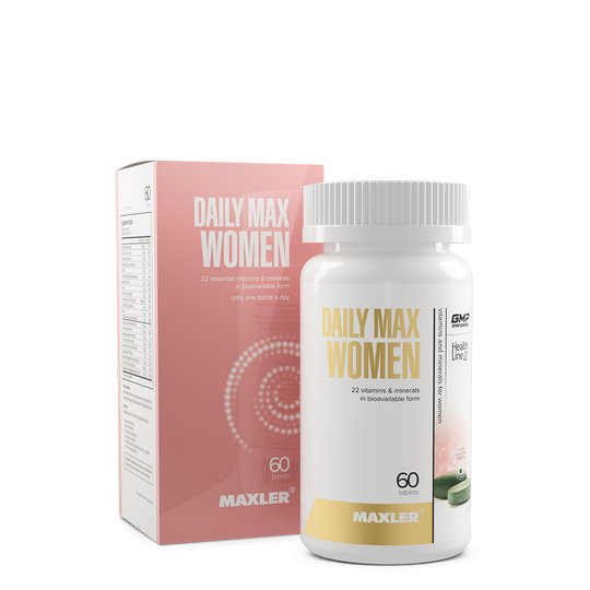 Maxler Daily Max Women supplement bottle and packaging on a white background