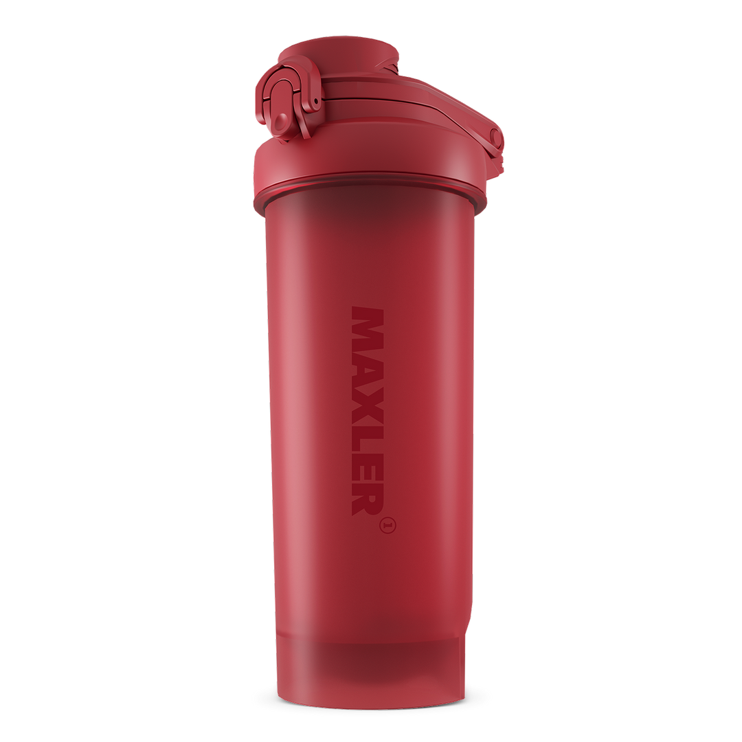 Red shaker bottle with 'MAXLER' branding on a white background