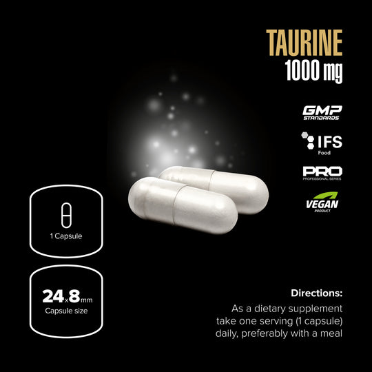 Two white capsules with supplement information on a black background