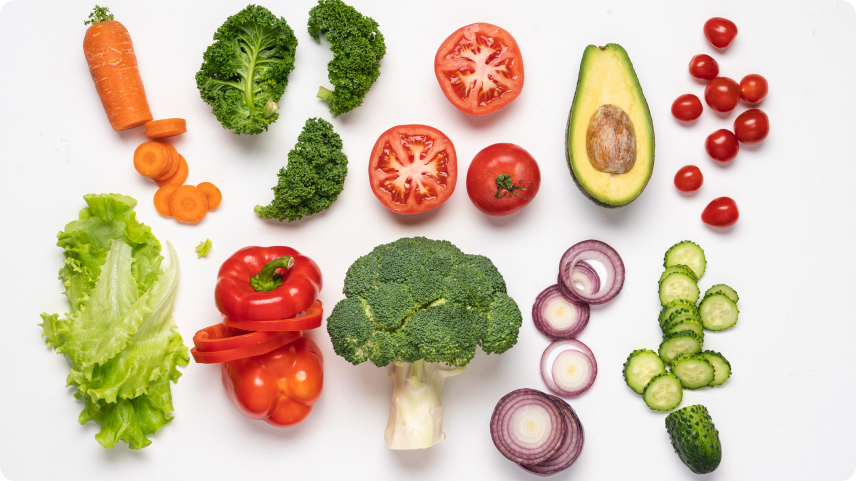 Green and red vegetables