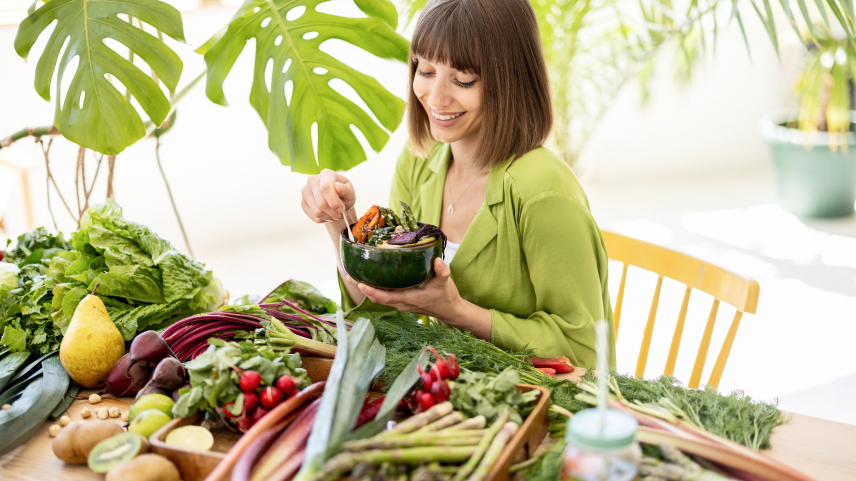 A woman eating salad