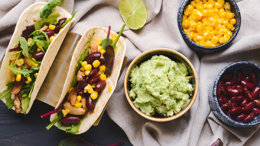 Tofu and black bean tacos with guacamole
