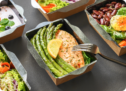 Food container with salmon