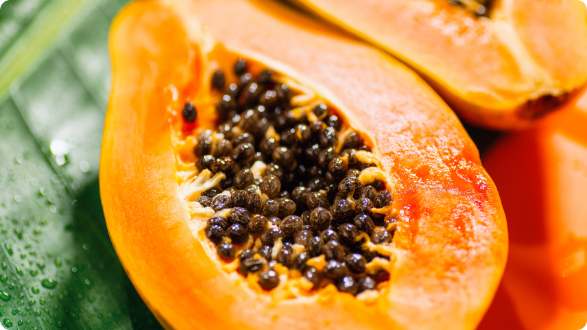 Close-up of ripe papaya, a tropical fruit high in vitamin C and essential nutrients