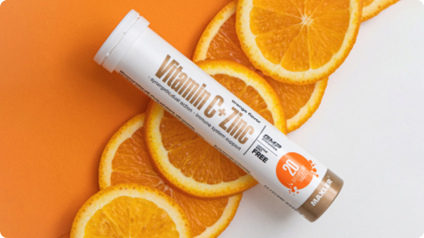 Maxler Vitamin C + Zinc effervescent tabs with orange slices for immune support