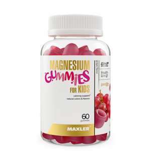 High-resolution packshot of Maxler Magnesium Gummies for Kids on a white background.